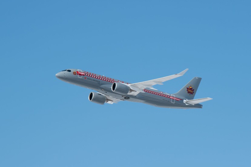 The Air Canada A220 retrojet. The airline has been vocal in demanding a restart plan from the federal government (Air Canada).